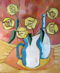 Yellow roses with a jug